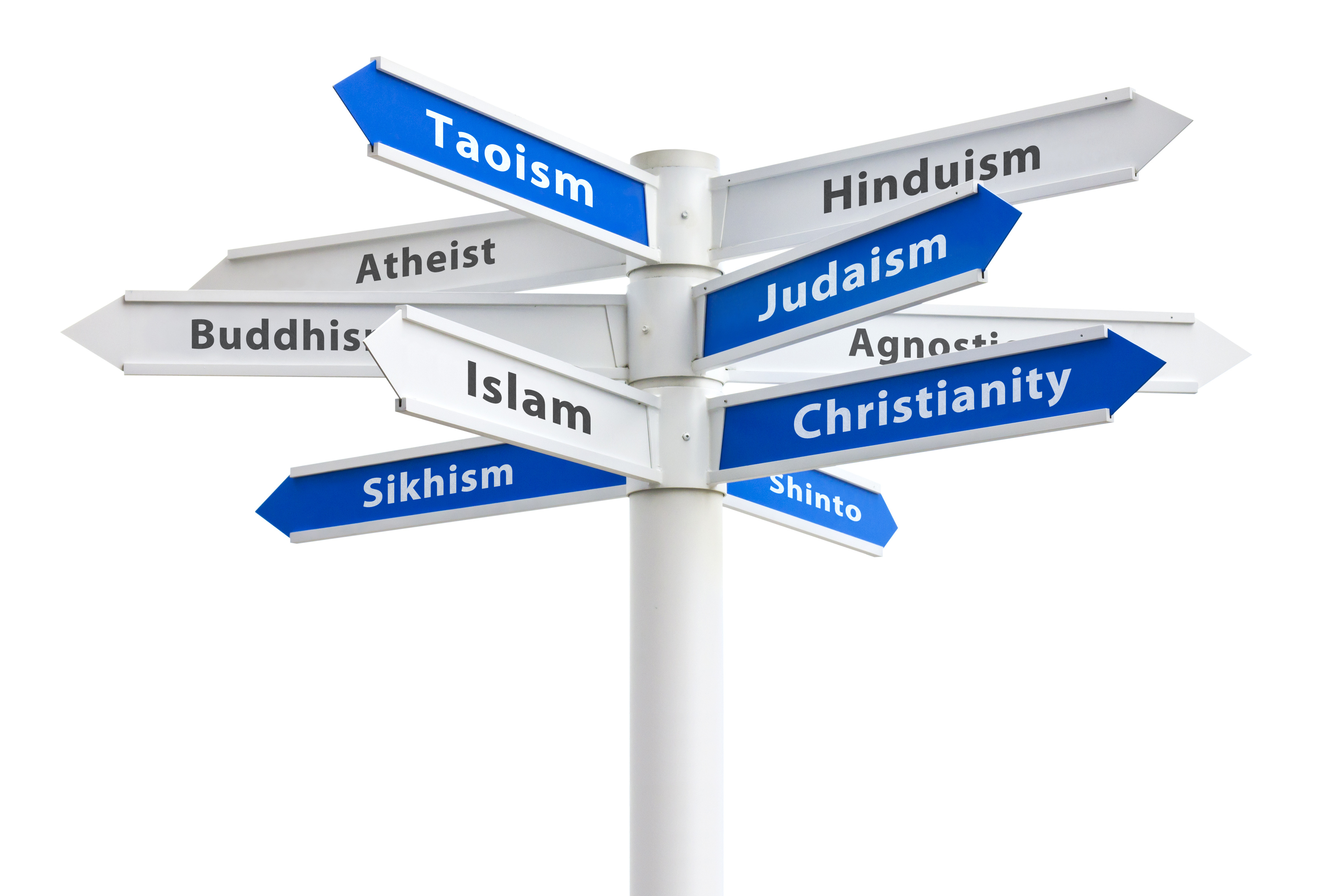 signpost of different faiths and beliefs